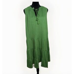 Max Studio Ruffle Tiered Sleeveless Mini Dress Size Large Green Tie Neck
